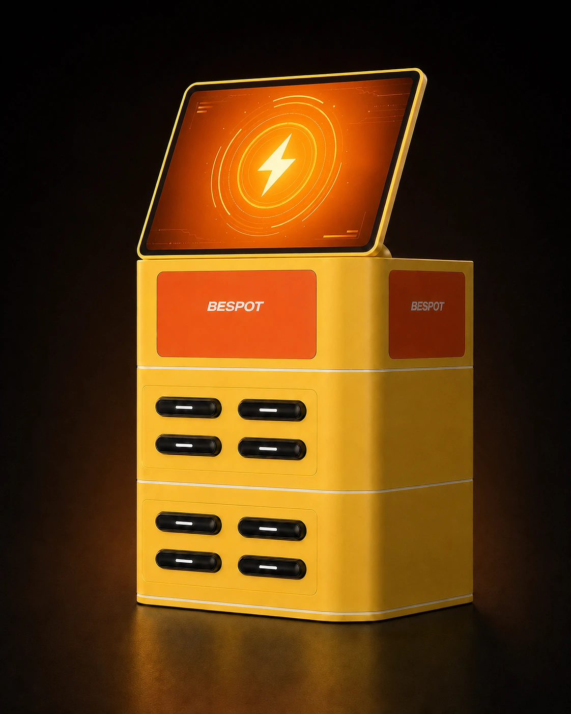 BESPOT eight-slot tabletop charging station with active orange display