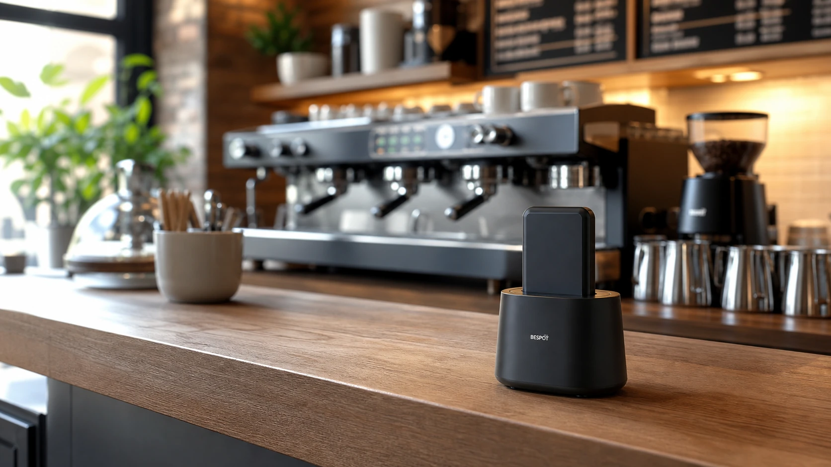 BESPOT BST-0275 single-slot charging dock in a modern cafe