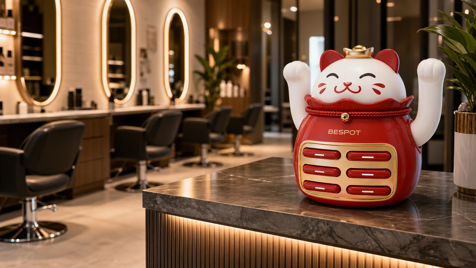 BESPOT BST-0282 six-slot Lucky Cat charging station in a hair salon