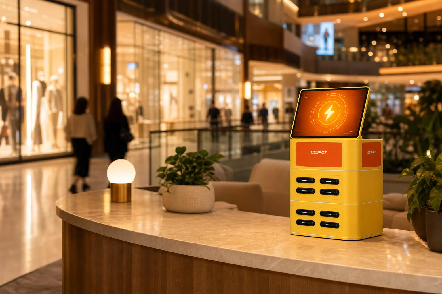 BESPOT eight-slot charging station in a shopping mall
